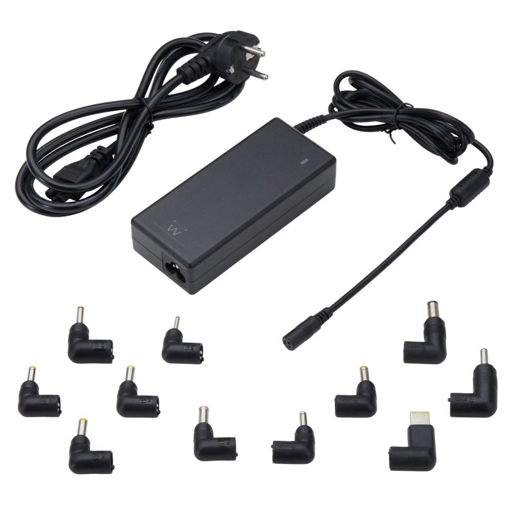 Cargador Ewent EW3969 | Hasta 90W, Ajuste automático, 11 conectores, Acer, HP, Dell, Protección cuádruple