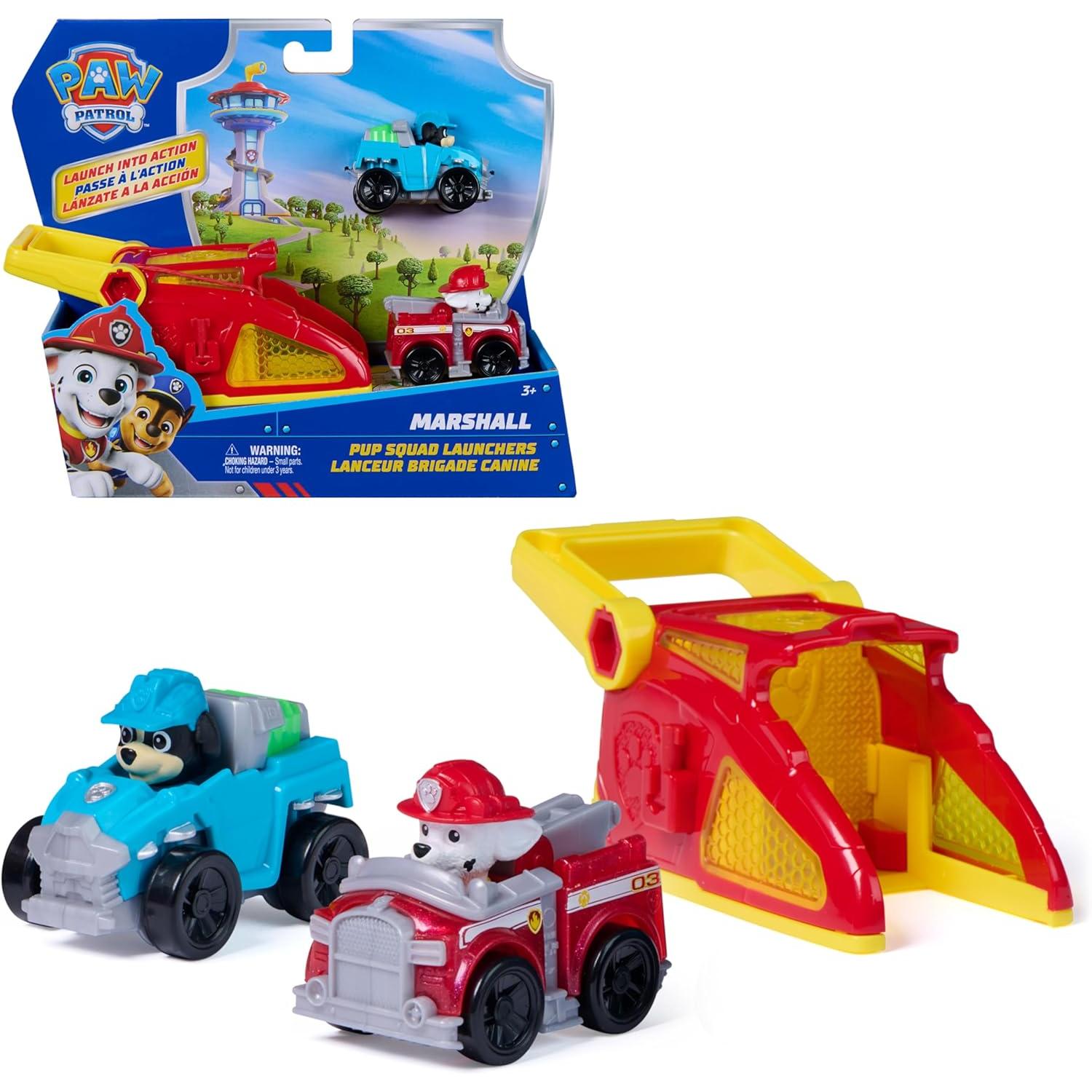 PATRULLA CANINA - Paw Patrol Patrulla Canina - Pack Pup Squad Racers Lanzador con 2 Vehículos: Camión Bomberos Marshall y Todoterreno Rex - Patrulla Canina Juguetes - Regalo Niño 3 años + - Juguetes Niños 3 años