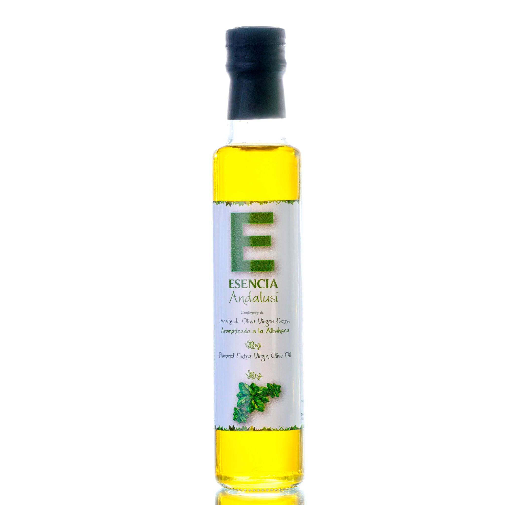 Aceite de Oliva Aromatizado con Albahaca 250 ml. Producto Español. ESENCIA ANDALUSÍ GOURMET