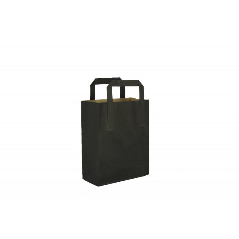 500 Uds. Bolsas de papel kraft MINI negra con asa plana (18+9x22cm) | Ref: BP18