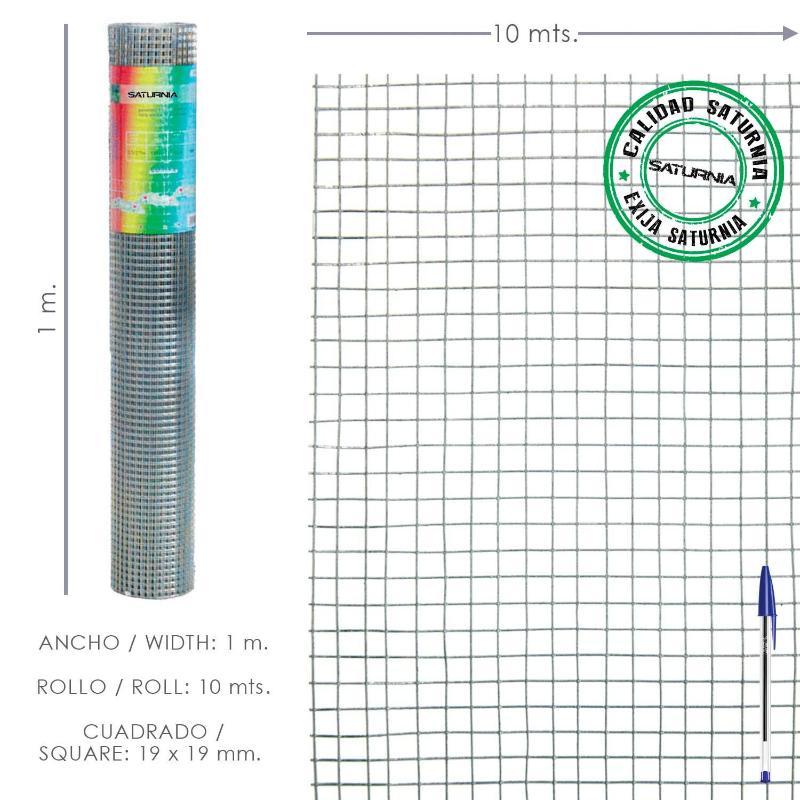 Malla electrosoldada galvanizada 19x19 / 100 cm. rollo 10 metros uso domestico