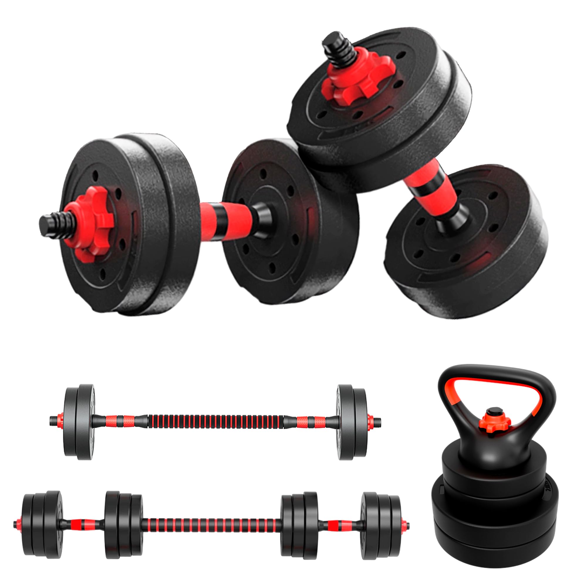RELAXTY Juego de Mancuernas Ajustables 2 en 1-10kg 20kg 40kg - Kit de Pesas con Barra Recta Ajustable y Antideslizante