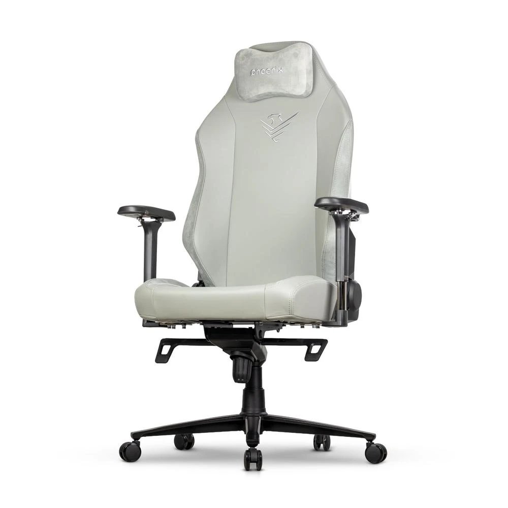 Phoenix - Silla gaming PHMRE-C-GR-R con chasis de acero forjado, mecanismo Frog y respaldo reclinable 90°–165°, color gris