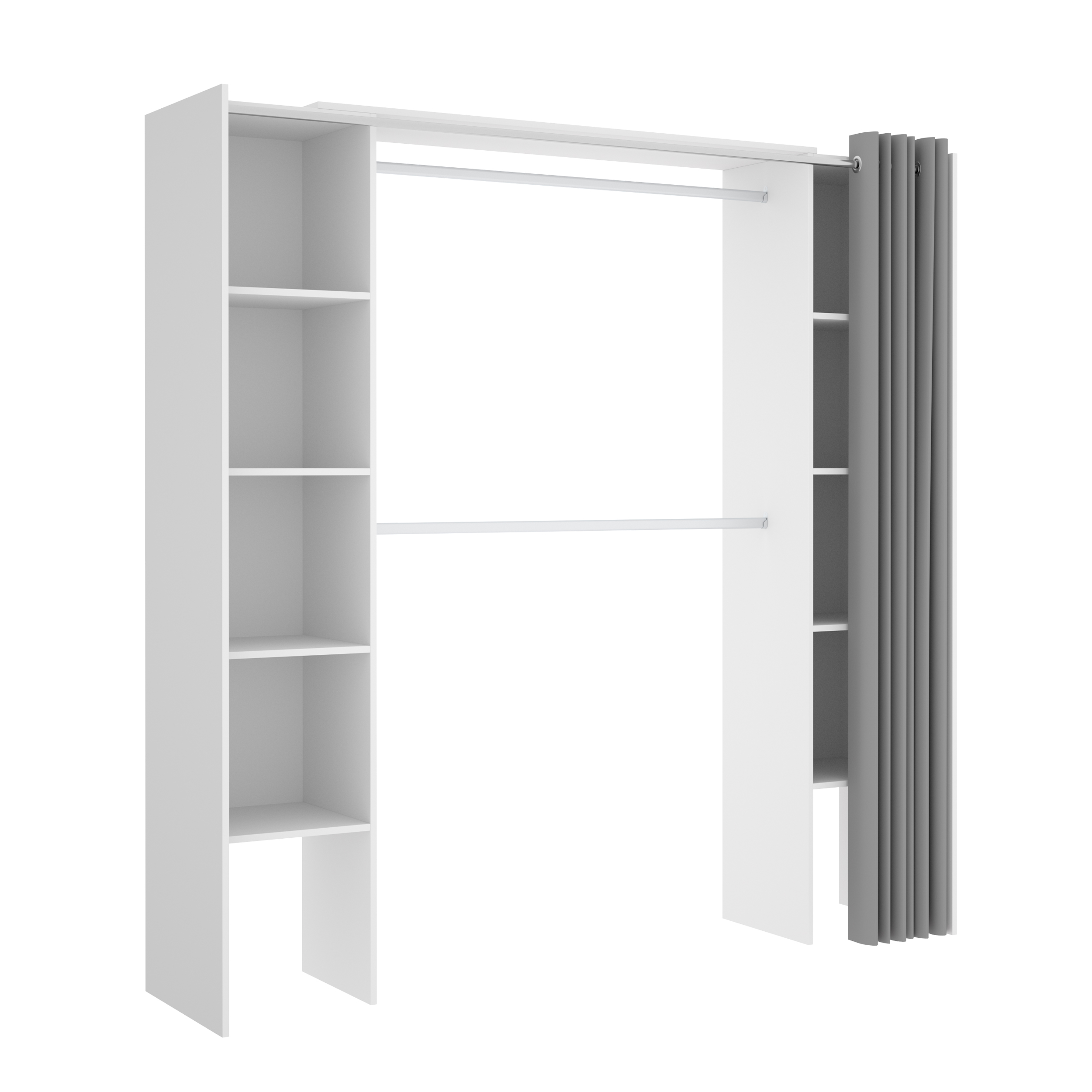 Dekit Kit Vestidor con Cortina Blanco 205x180x50 Barras de Colgar y Estantes