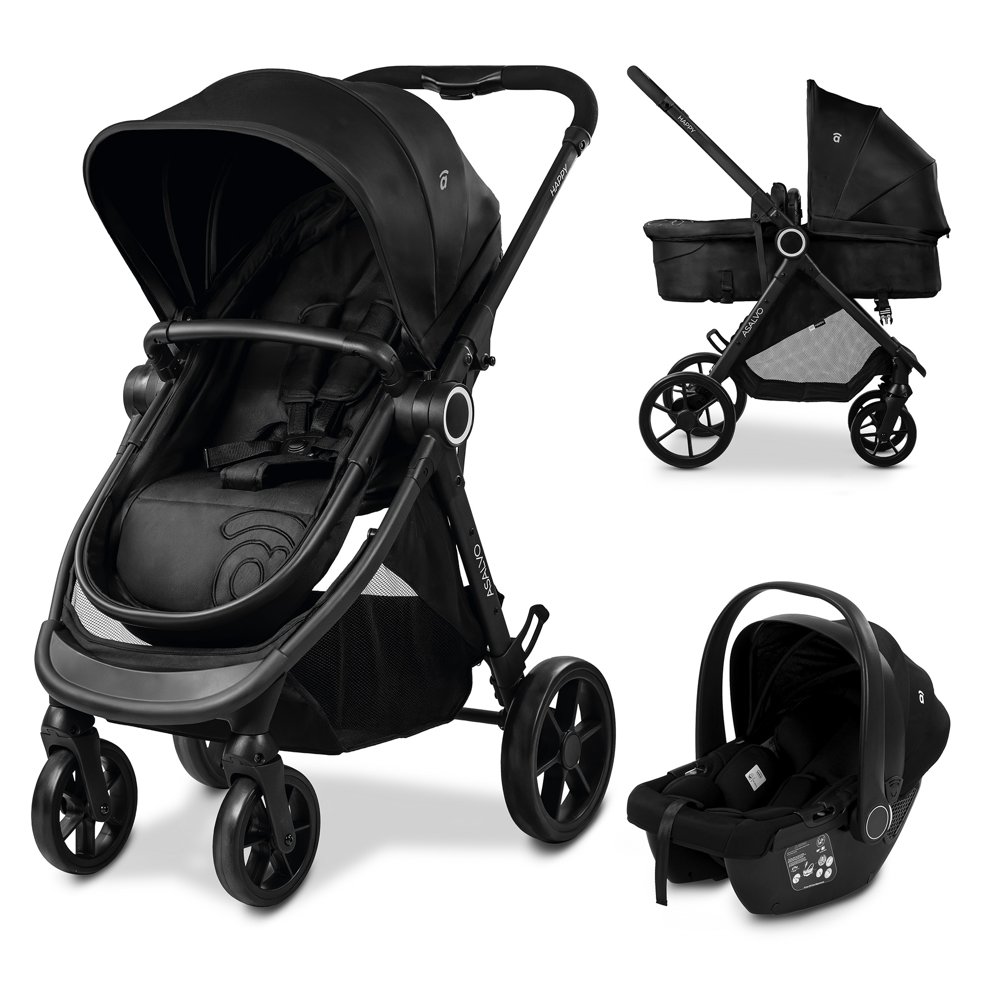 Asalvo Trío Convertible Happy - Silla de paseo de bebé 3 en 1, Carrito de bebe desde 0 meses hasta 22 kg