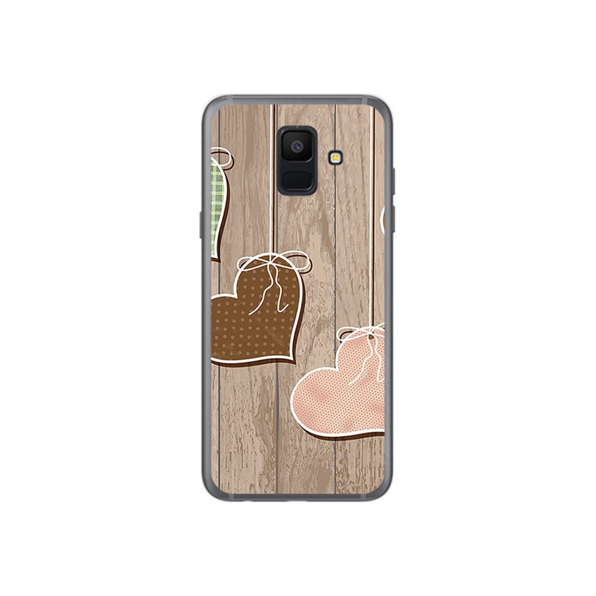 Tumundosmartphone Funda Gel Tpu para Samsung Galaxy A6 (2018) Diseño Corazones Madera Dibujos