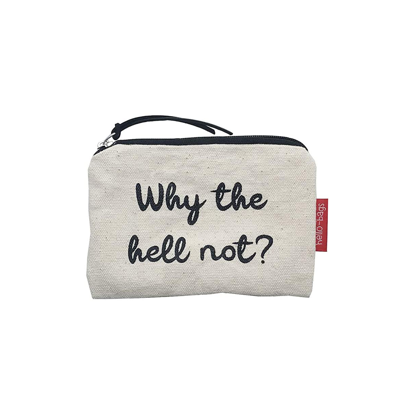 Hello-Bags. Bolso Monedero / Billetero / Tarjetero con cremallera y forro interior. Exterior: Algodón 100%. Incluye sobre kraft de regalo. Modelo: "WHYTHE". Crudo / Negro. 14x10 cm.