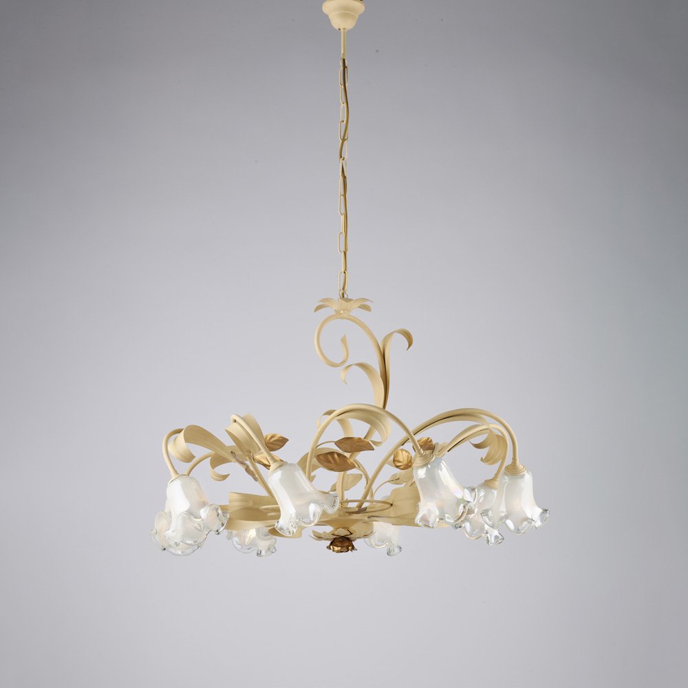 Araña Arte Pople cesta de Marfil y Gold 8 Luces E14