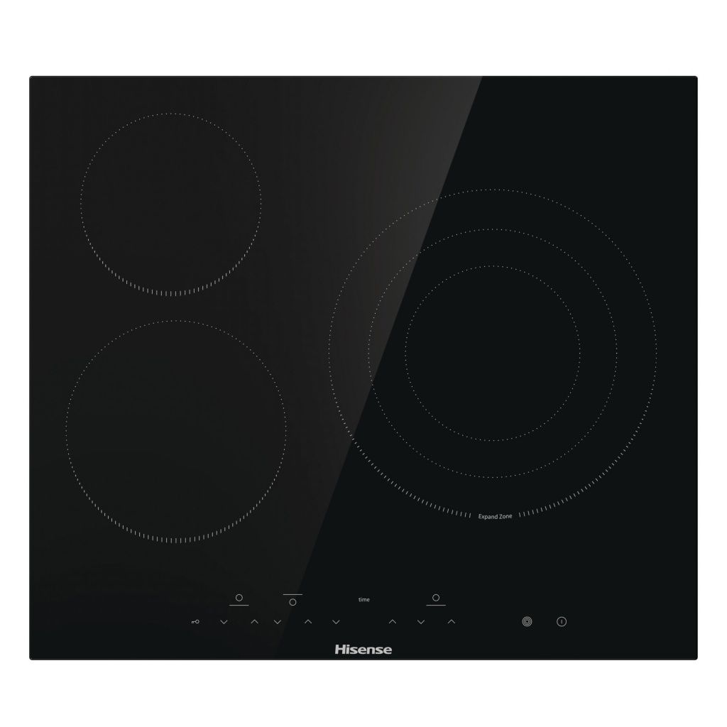 Hisense - Placa vitrocerámica E6332BSCE de 59 cm con 3 zonas de cocción, zona grande de 30 cm, 5700 W y superficie negra de vidrio vitrocerámico