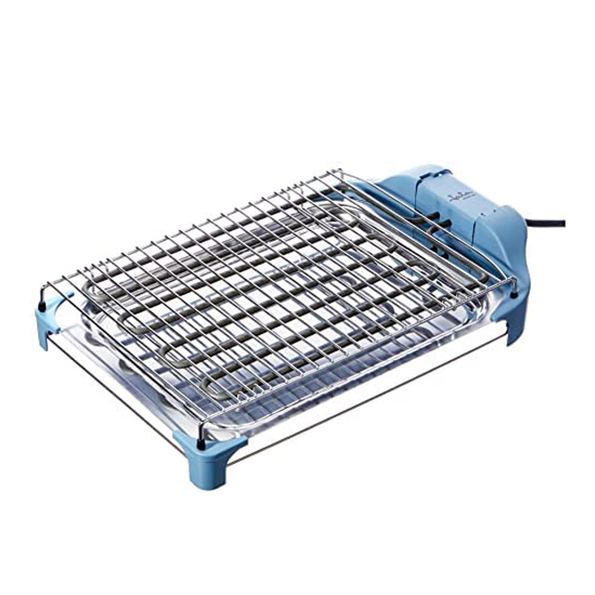 Jata BQ5101AM Barbacoa Eléctrica Sin Humo para usar en interiores, Sin humos ni olores, Totalmente desmontable, Fácil limpieza, Antiadherente, 2400 W, Acero Inoxidable, Azul