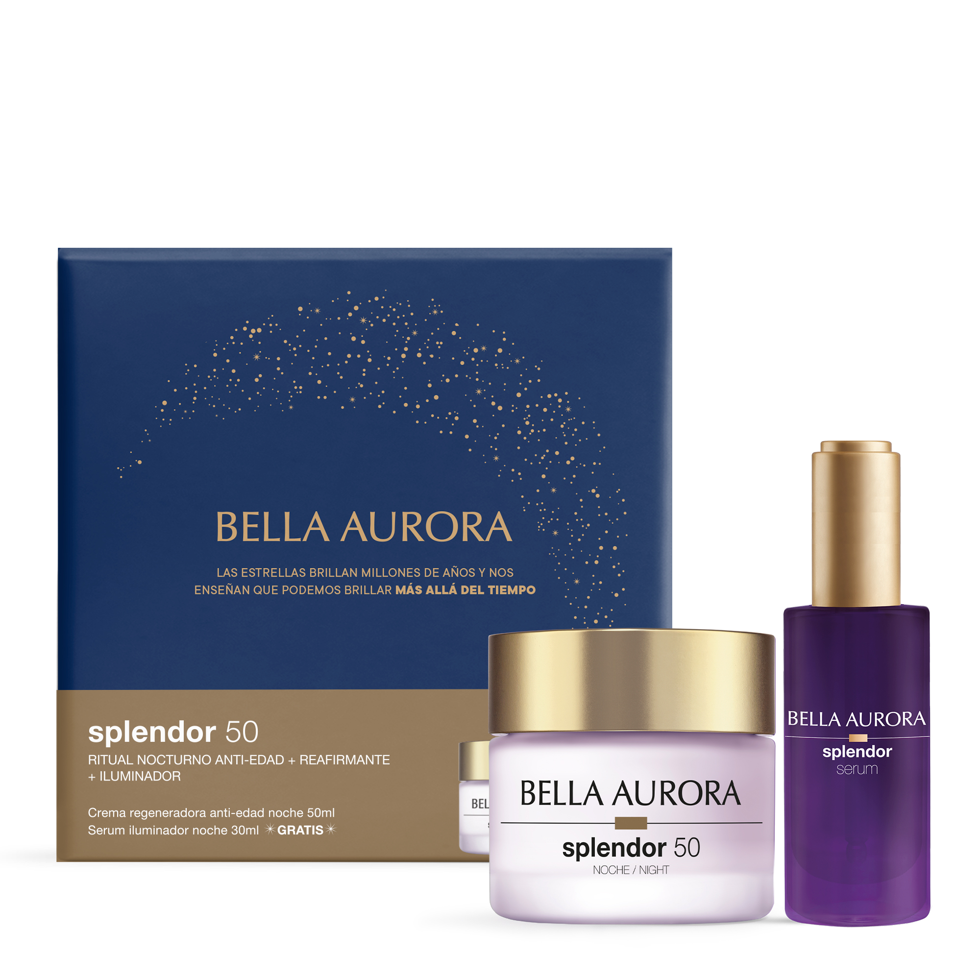 Pack Bella Aurora Splendor Noche – Sérum Iluminador Nocturno + Crema Reafirmante Antiedad Splendor 10