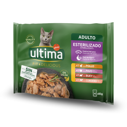 Ultima Pack Comida Húmeda Fit&Delicious Selección de Carnes para Gatos - 4x85 gr