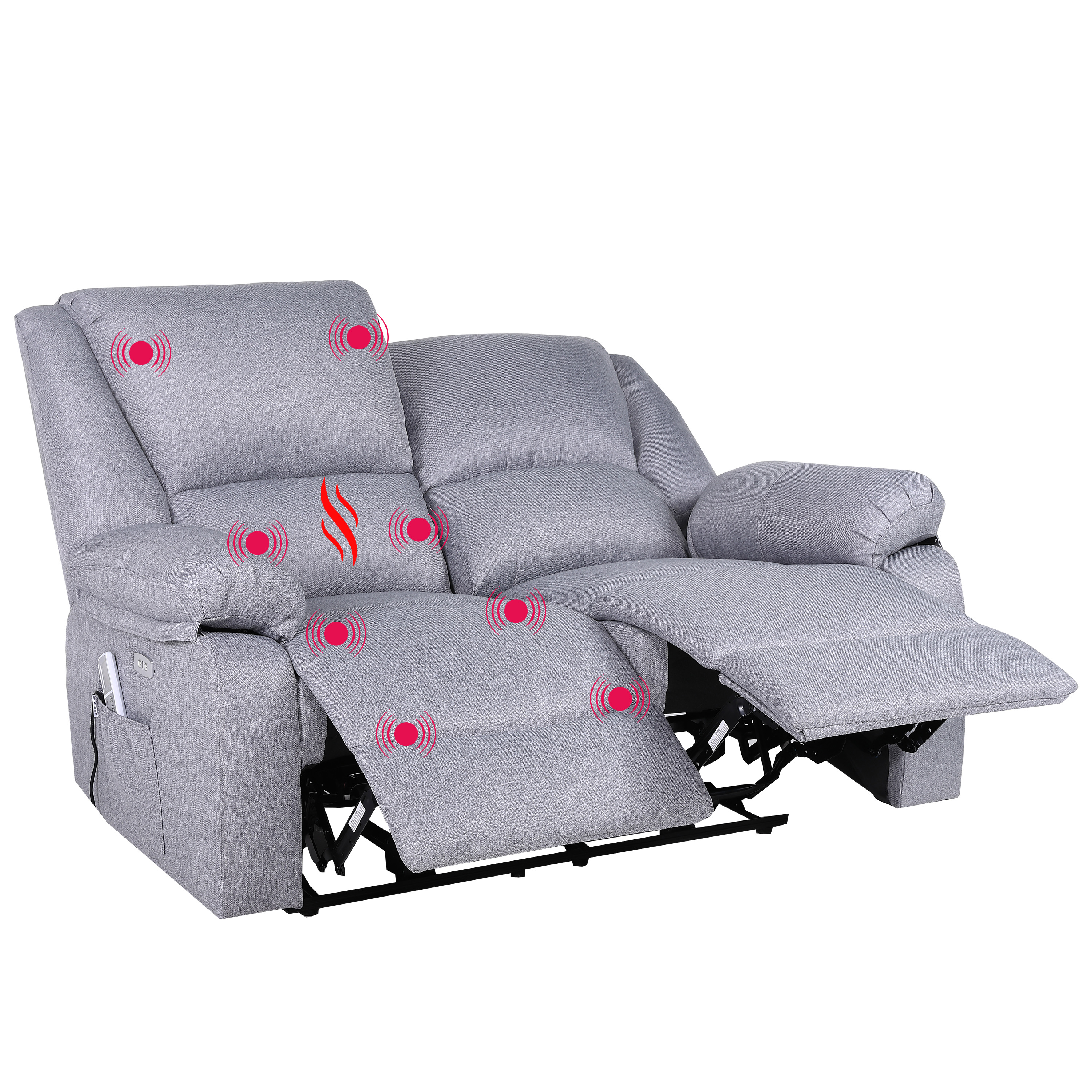Eco-De Sofá 2 Plazas con Reclinación Independiente Eléctrica y Masaje - Modo Reclinable TV Independiente en Cada Lado, 8 Vibro motores, Calor Lumbar, Doble Botonera, Doble USB