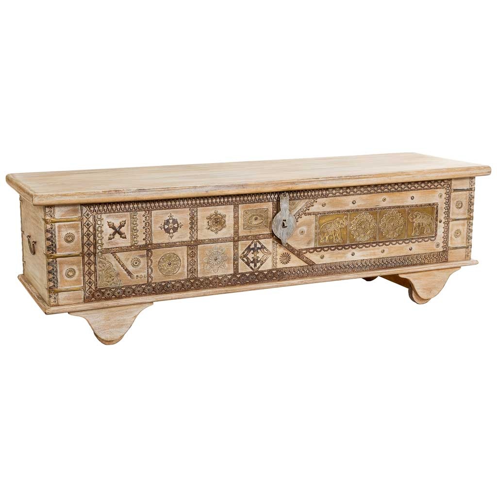Wonderlust Deco - Baúl de madera artesanal beige 150x45x46h cm Beige 150x45x46h cm