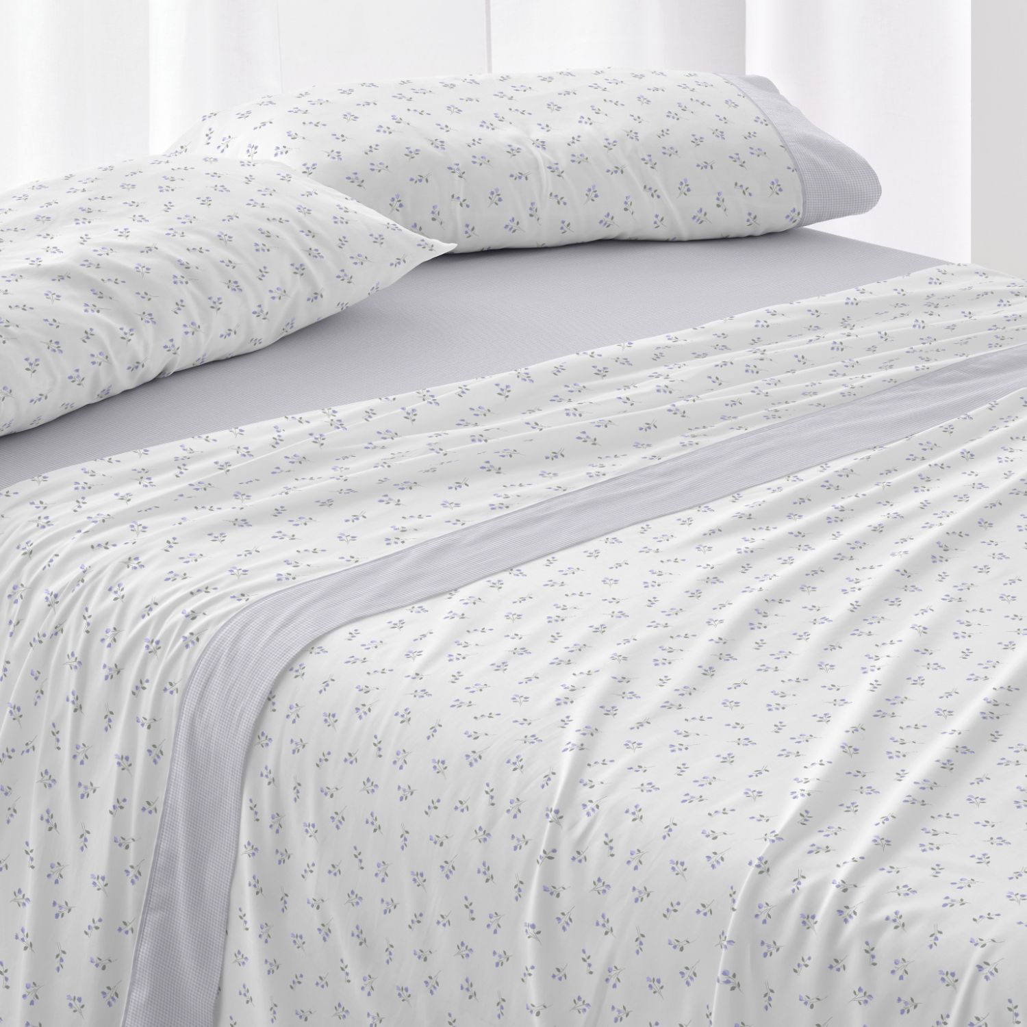 Juego Sábanas BURRITO BLANCO 50% Algodón Diseño Provenzal Azul - Tacto Suave, Fácil Planchado, Alta Durabilidad - Cama 90-200cm