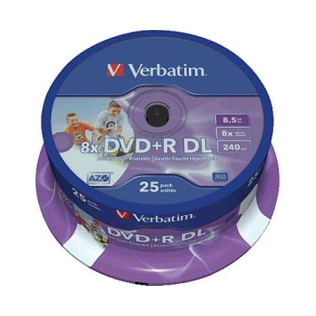 Verbatim dvd+r doble capa printables 8x 8.5gb (tarrina 25 uds)
