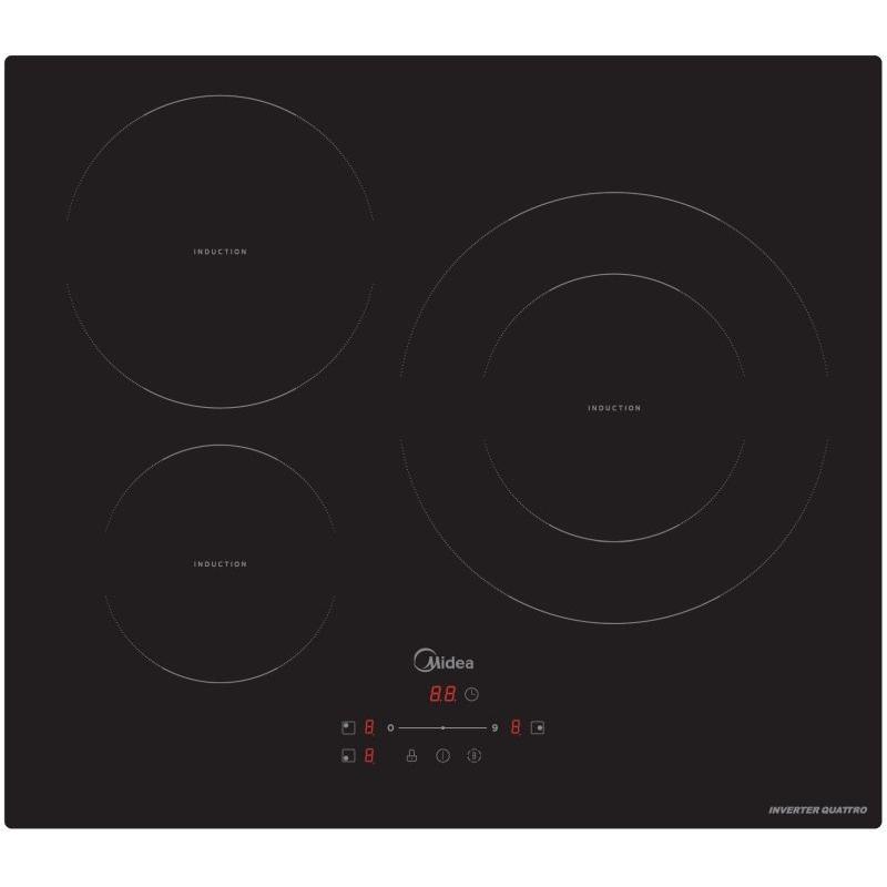 Midea - Placa de inducción MIH740T278K0 de 60 cm con 3 zonas de cocción, zona grande de 28 cm y 7400 W, color negro