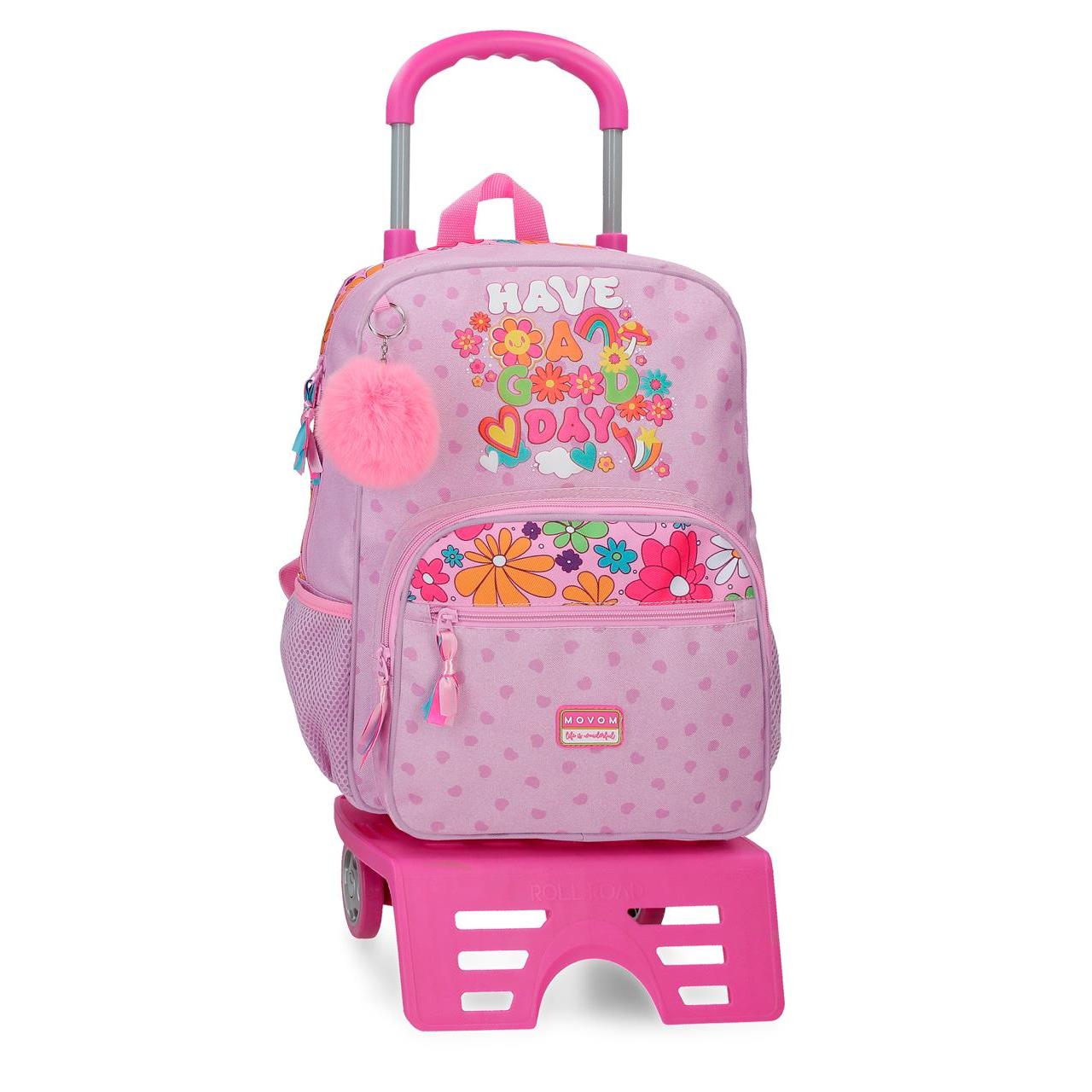 Mochila escolar con carro Movom Good Day 30x38x12cm Malva