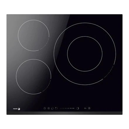 Placa de Inducción 59cm FAGOR 3IF-355BS  | 3 Zonas, Fuego 32cm, 7200W, Negro, Temporizador, Control Slider