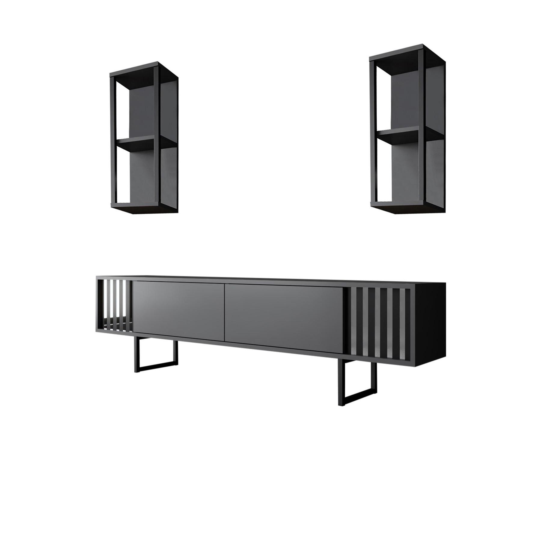 Habitat y Jardin - Soporte de TV de madera "Chrome Line" - 180 x 30 x 48 cm - AntracitaNegro