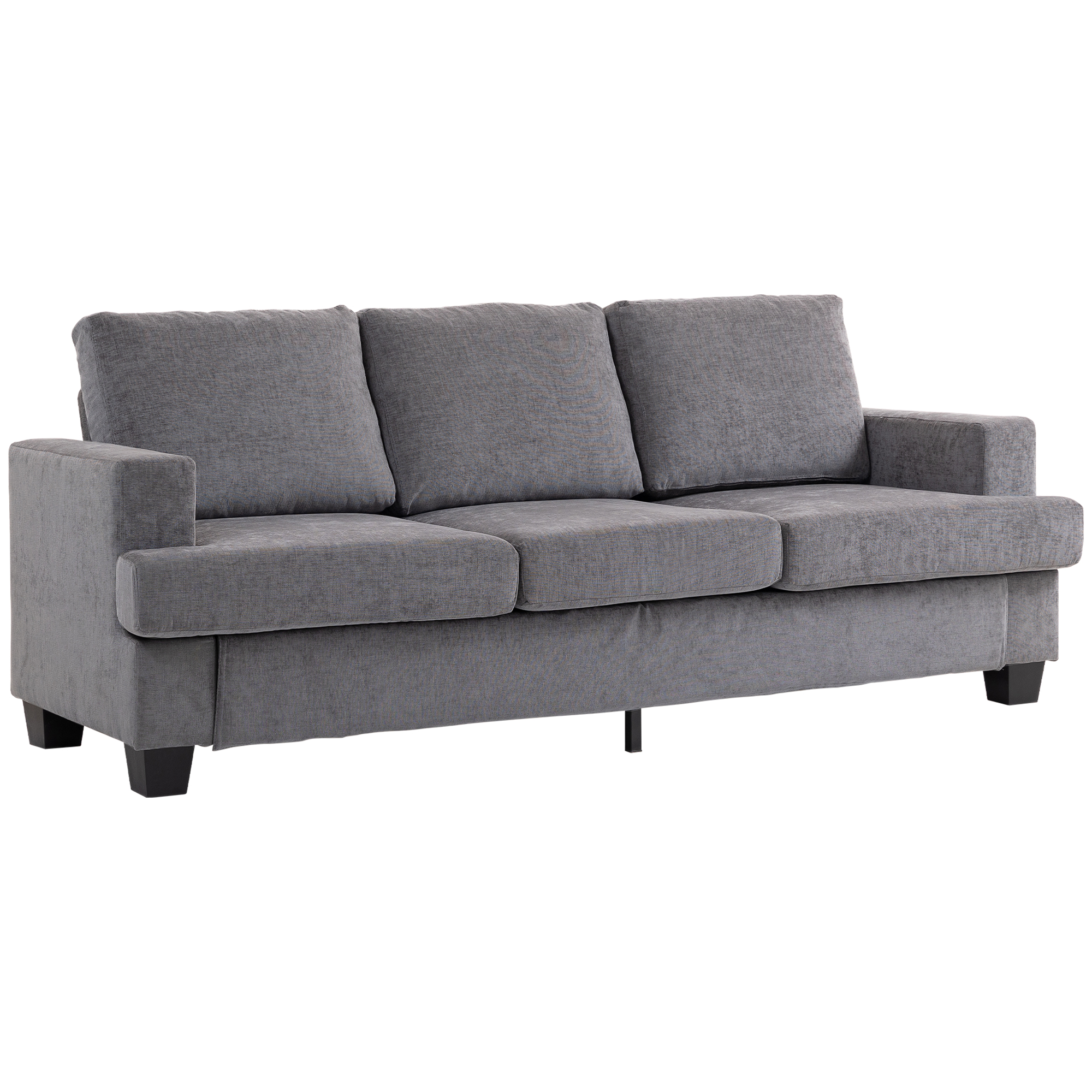 HOMCOM Sofá de 3 Plazas Sofá de Salón 213x80x90 cm Tapizado en Chenilla Acolchado Grueso Estructura de Acero Diseño Moderno para Sala de Estar Dormitorio Gris
