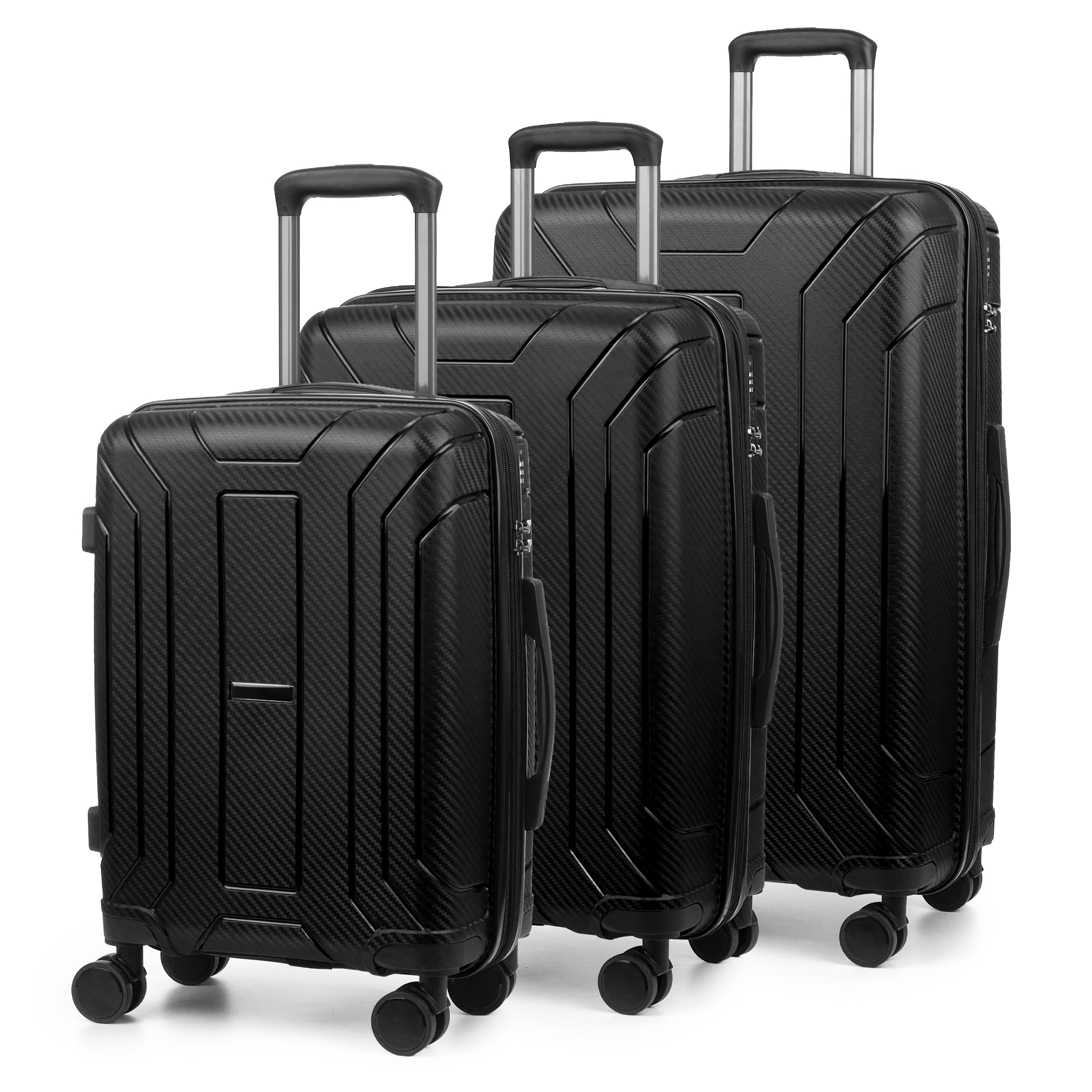 Juego de 3 maletas trolley expandibles de PP resistente a la rotura. Cerradura TSA numérica, 4 ruedas dobles giratorias 360°.
