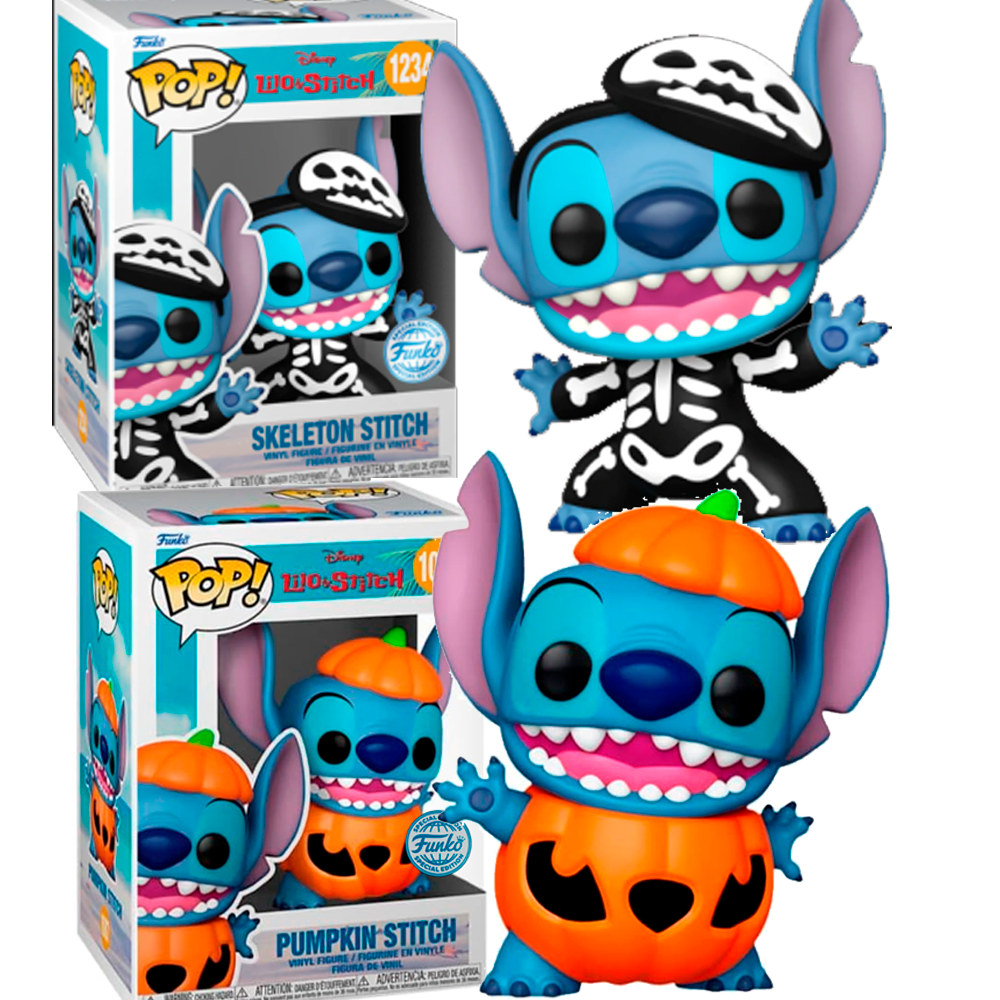 Funko PAck 2 Funko Stitch Skeleton Pumpkin Halloween calabaza esqueleto 1234 1087  Disney Funko Pop