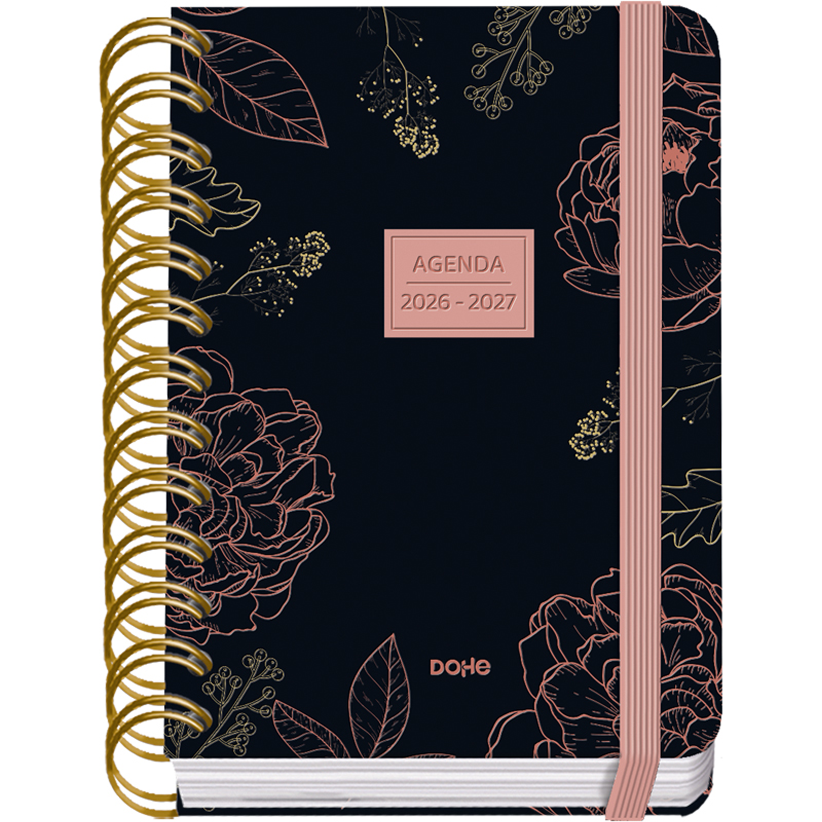 Dohe - Agenda Escolar 2026 2027 - Septiembre a Junio, Día Página, A6 (12x17 cm), Tapa Dura Suave, Espiral Doble, Cierre con Goma Elástica, 2 Páginas de Pegatinas, Español e Inglés