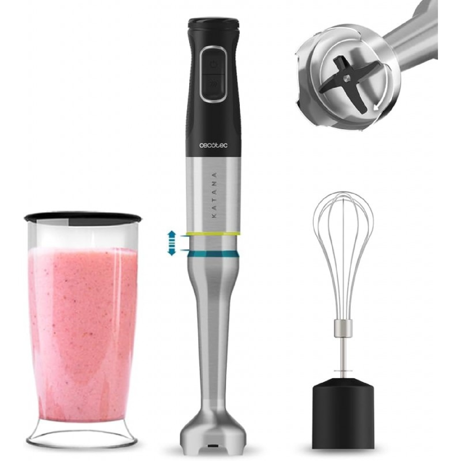 Cecotec Batidora de Mano Katana 12 Cream B. 1200 W, 21 Velocidades y Turbo, 4 Hojas con Titanio Negro, Campana antisalpicaduras