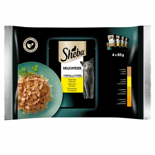 Sheba Delicatezze Comida Húmeda Gatos Multipack Selección Aves en Gelatina - 4x85 gr