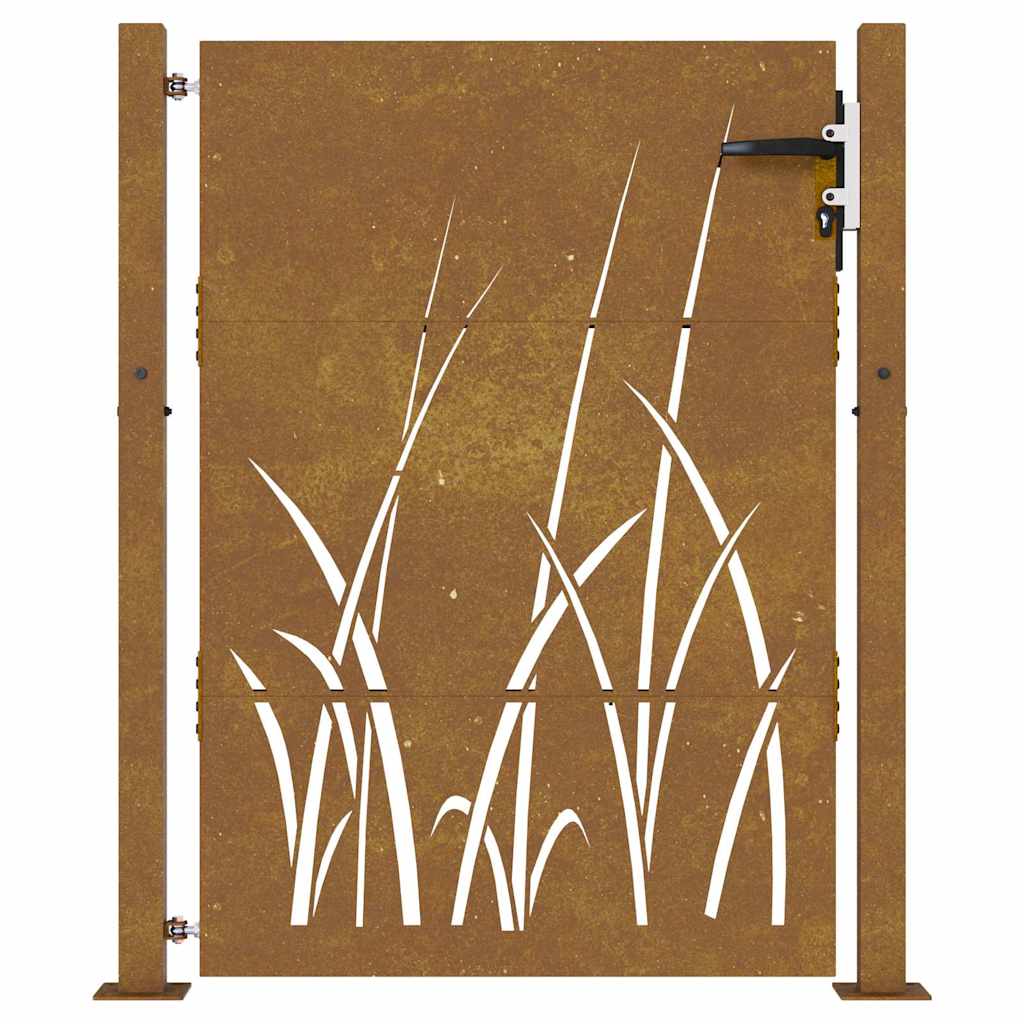 vidaXL Puerta de jardín acero corten diseño hierba 105x155 cm