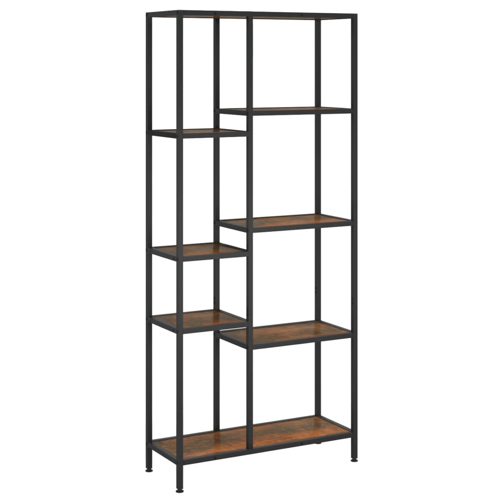 Vidaxl Estantería de Madera Contrachapada y Acero 80x30x180 Cm Marrón Claro y Marrón Oscuro
