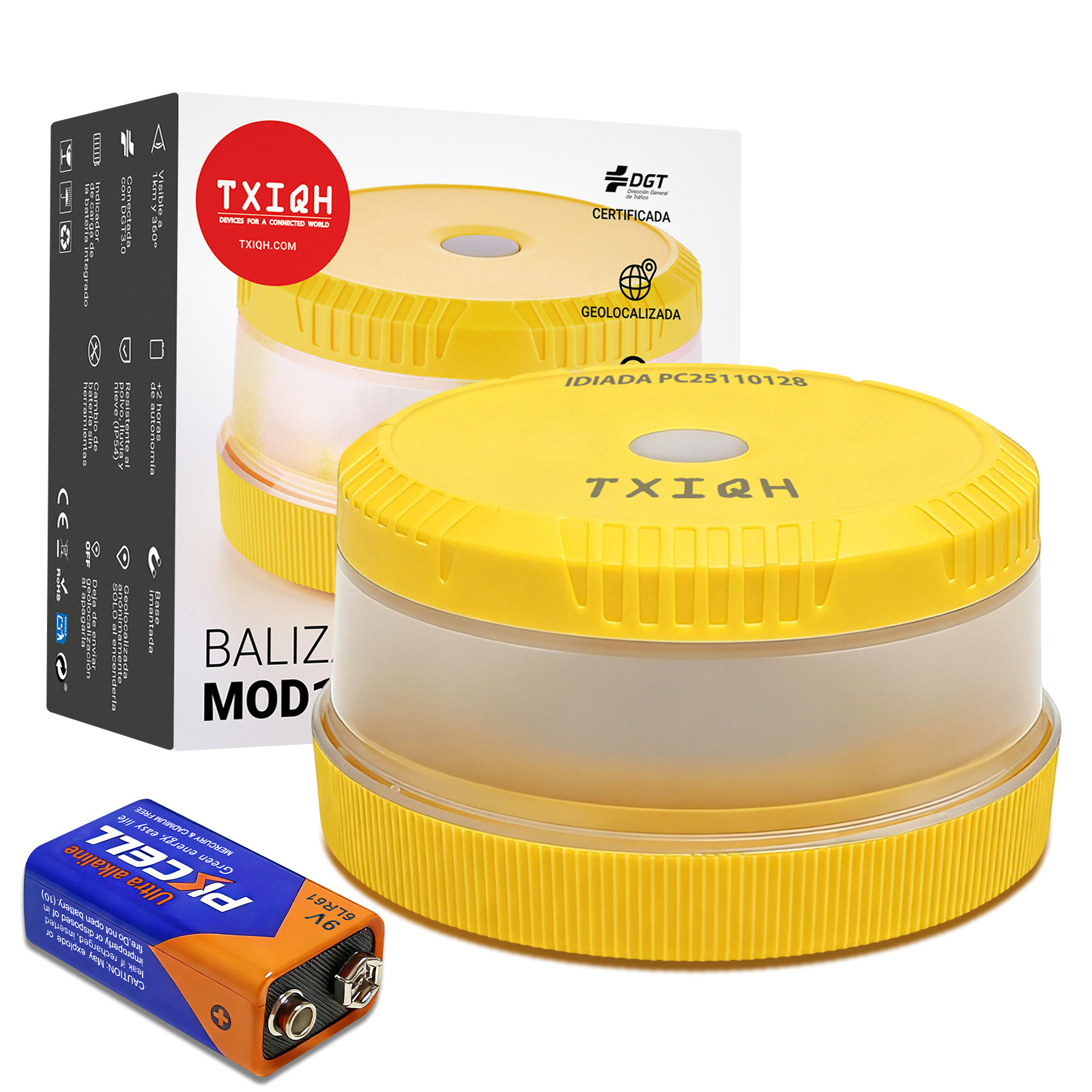 Baliza de emergencia V16 Geolocalización DGT 3.0 | con 3 Indicadores Led Conexíon | Bateria | GPS Homologada por DGT [SIM y Datos Pagados hasta 2038]
