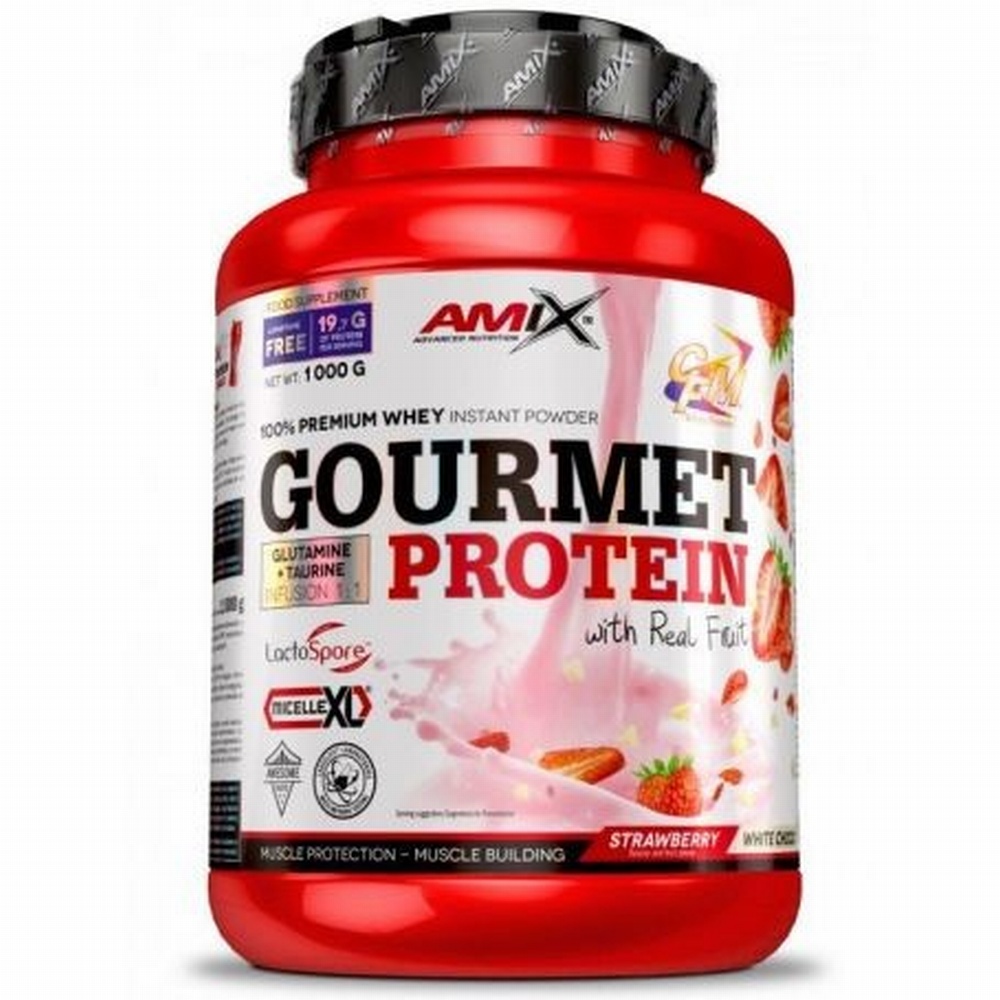 Gourmet Protein 1 kg  Mezcla de proteínas de alta calidad con trozos reales de fruta deshidratada  Amix Nutrition