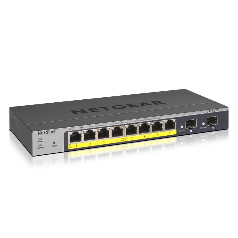 Conmutador Switch Netgear GS110TP 8 Puertos Gigabit, 2 SFP, PoE+, L2/L3/L4 Gestionado