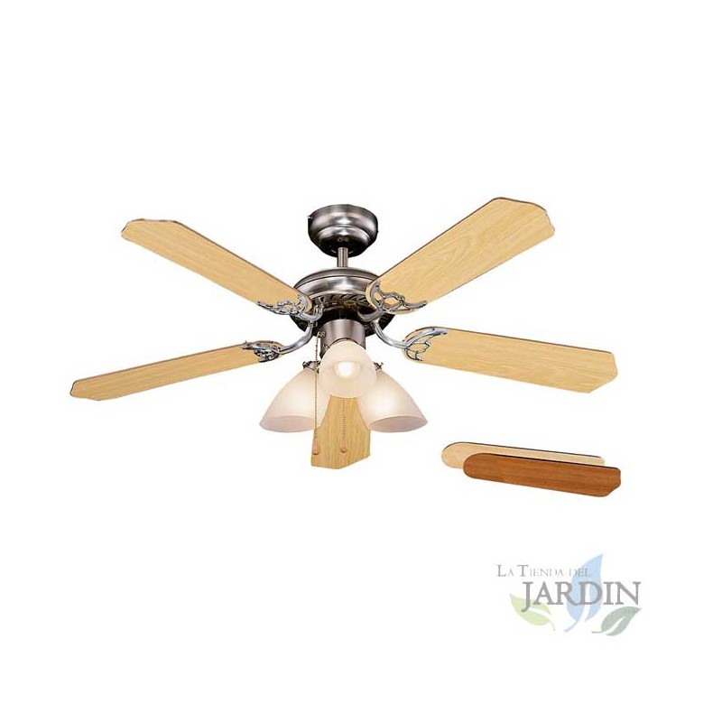 SUINGA Ventilador de Techo Orbegozo CT12105 | Luz LED | 5 Palas Reversibles | 3 Velocidades | Cromado | Elegante y Eficiente