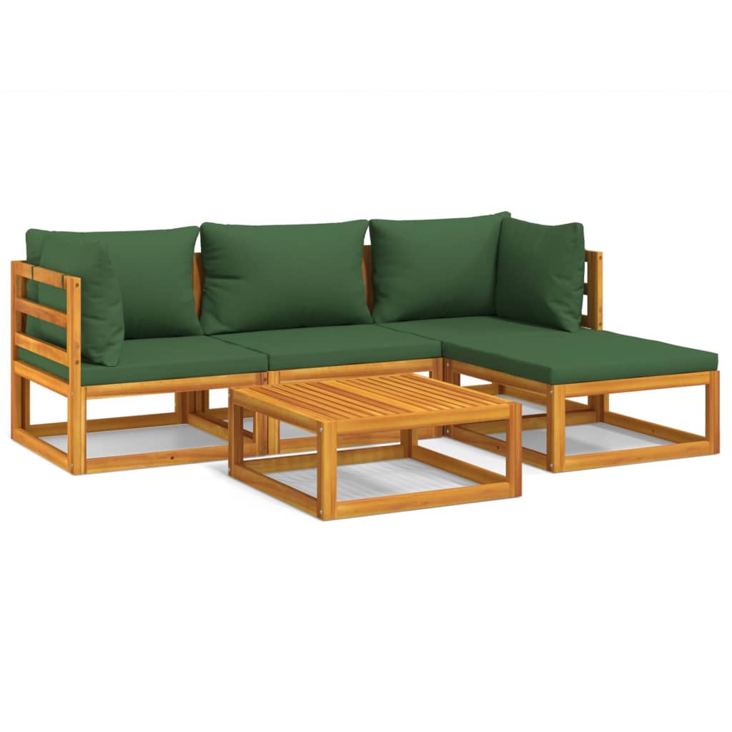 vidaXL Juego muebles de jardín 5 piezas madera maciza y cojines verdes