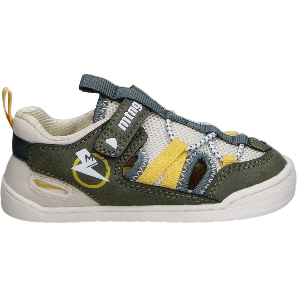 MTNG | Sandalias Barefoot Mustang Free Baby para Niña – Sandalia Cerrada en Color Verde Khaki y Detalles Multicolor – Sandalia Con Velcro y Tiras Elásticas – Zero Drop – Flexibles – Respetuosos con el Pie – Vegan – Modelo 48908