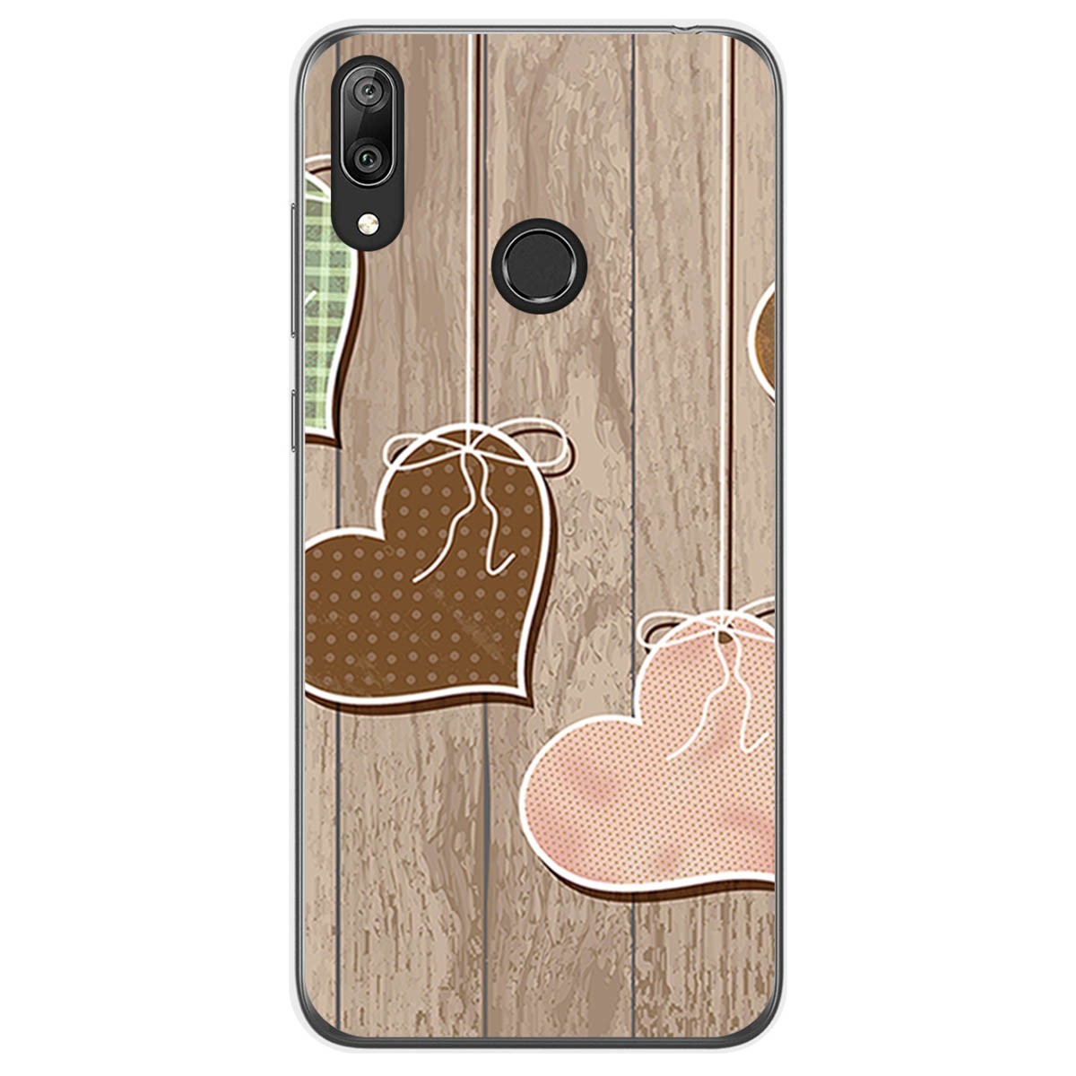 Tumundosmartphone Funda Gel Tpu para Huawei Y7 2019 diseño Corazones Madera Dibujos