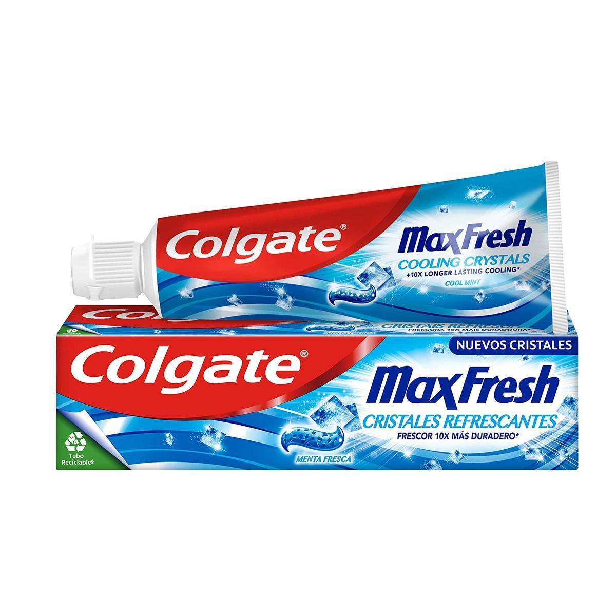 Colgate - Pasta de dientes Colgate Max Fresh con cristales refrescantes, frescor duradero, menta fresca 75ml.