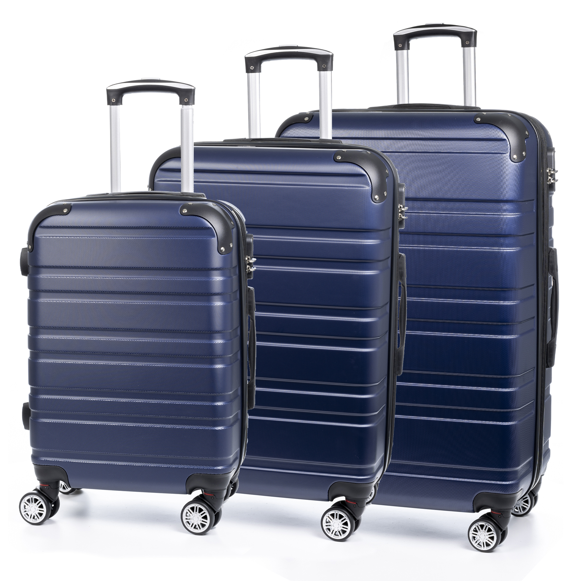 DAM Juego de 3 maletas Trolley extensibles, en material ligero ABS de alta resistencia. Cerradura numérica, 4 ruedas giratorias 360°. 50x30,5x76,5 Cm.