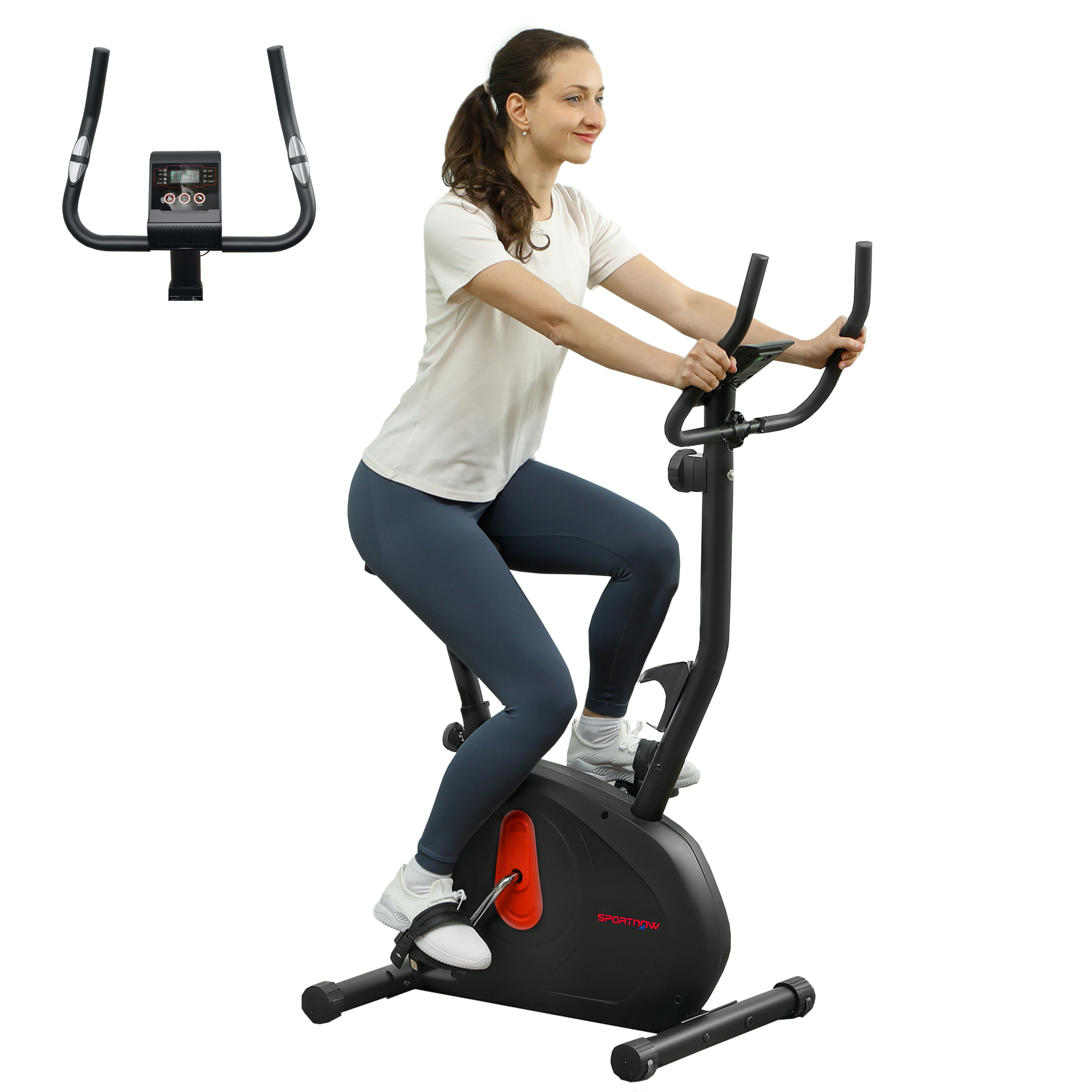 SPORTNOW Bicicleta Estática en Casa con Resistencia Magnética Ajustable Bici Estática Silenciosa con Volante Sensor de Frecuencia Asiento Regulable Pantalla LCD y Soporte de Teléfono Carga 100 kg