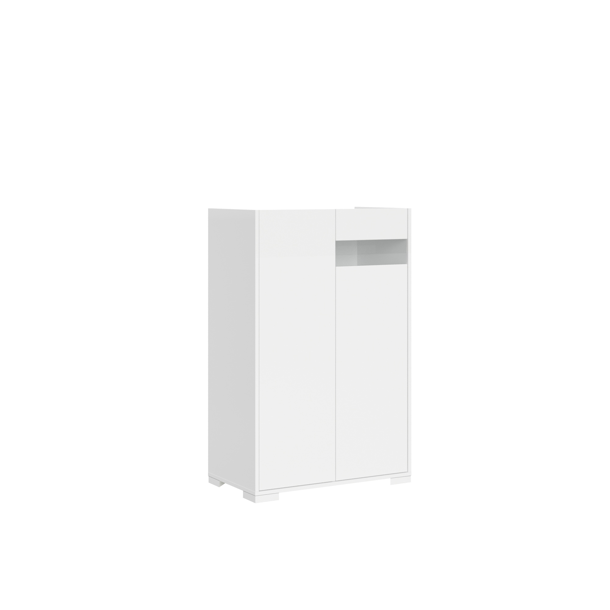 Aparador alto con 2 puertas, 70x35x110 cm, reflejo blanco brillo - Itamoby