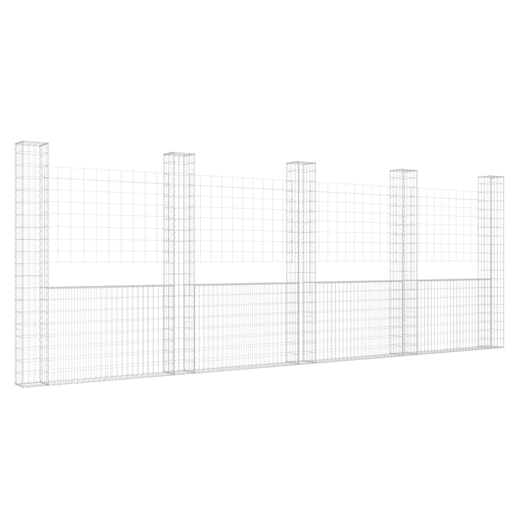 Vidaxl Cesta de Gaviones Forma de U 6 Postes de Hierro 500 X 20 X 100 Cm
