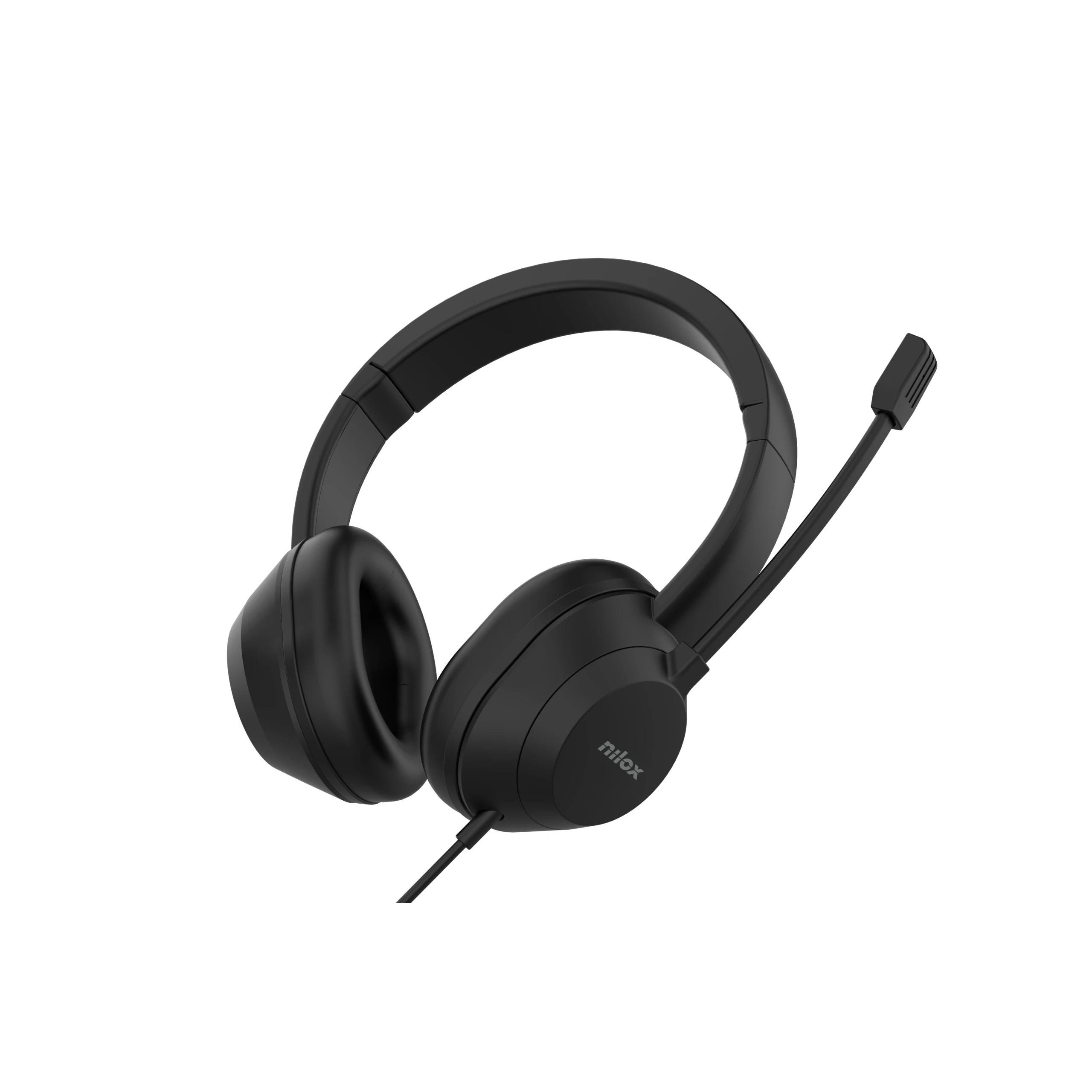 Nilox - Auriculares alámbricos NXAUSB02 supraaurales con micrófono integrado, conexión USB y aislamiento pasivo para trabajo y streaming