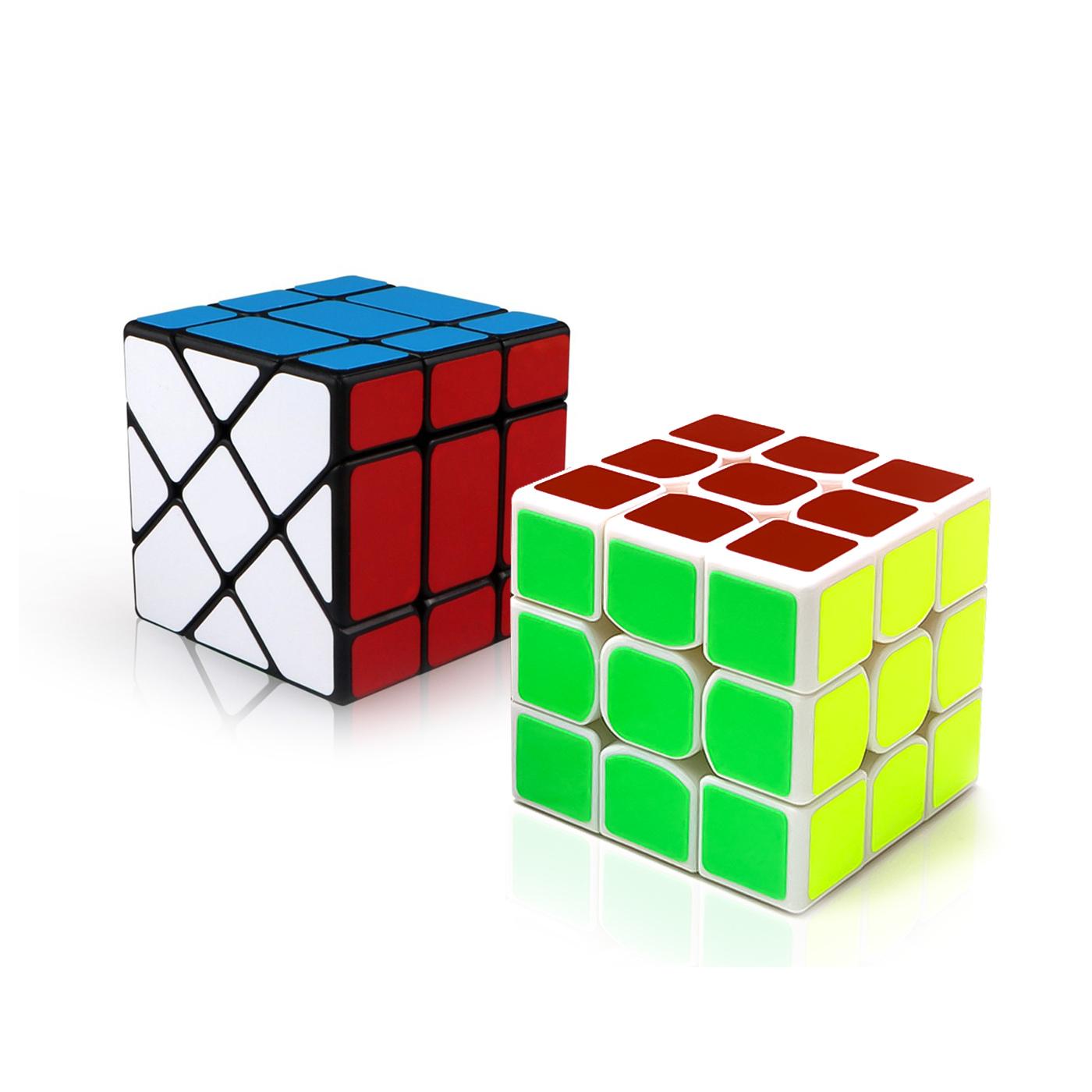 MAGIC SELECT Pack Cubo Mágico 3x3 Blanco Colores Fluor + Cubo Diagonal 3x3 Negro. Juguete Educativo para Niños y Adultos. Rompecabezas de Velocidad con Esquinas Redondeadas