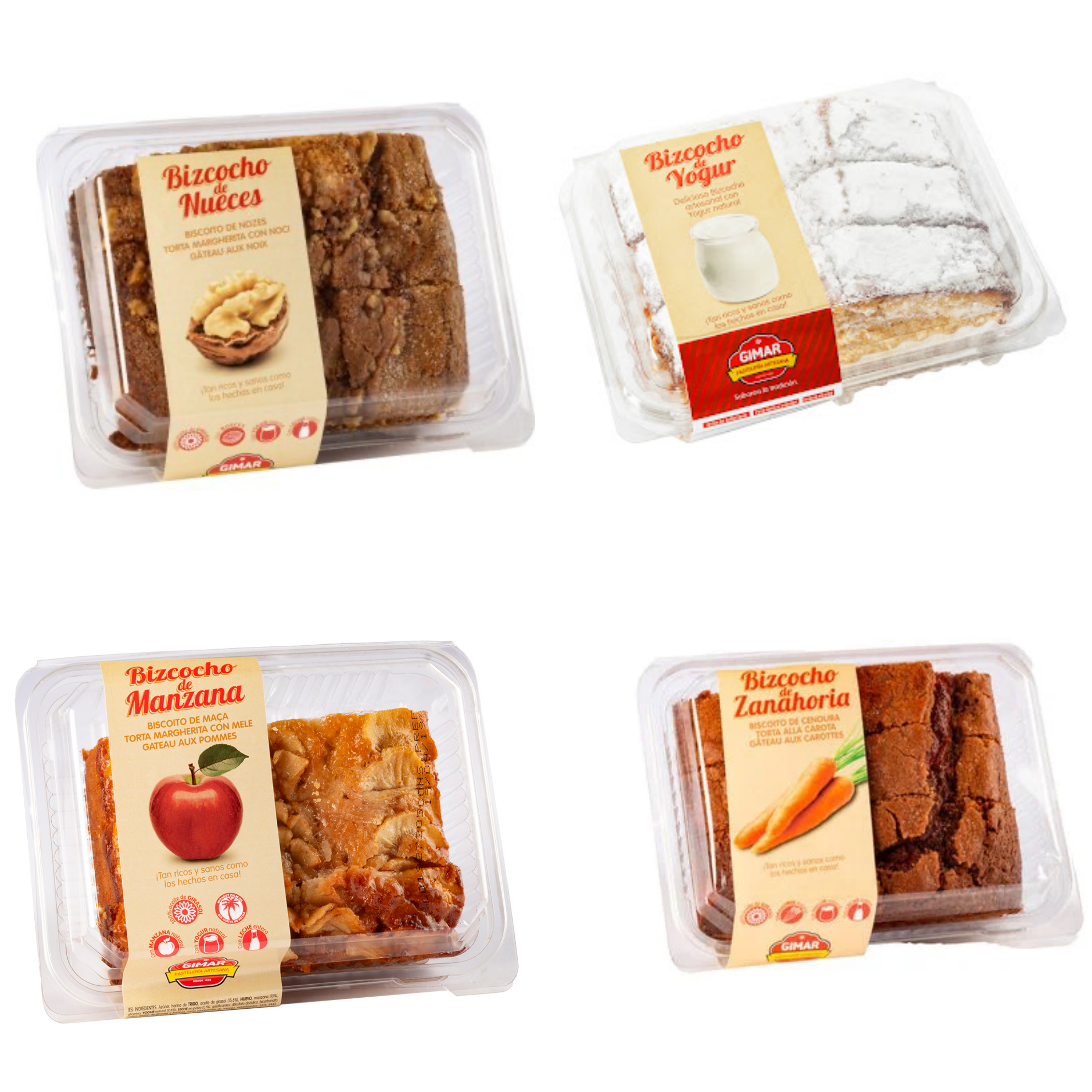 Bizcochos Artesanos Gimar - Pack 4 Bizcochos. Nueces - Manzana - Zanahoria - Yogurt - Pack 4 Bizcochos GIMAR