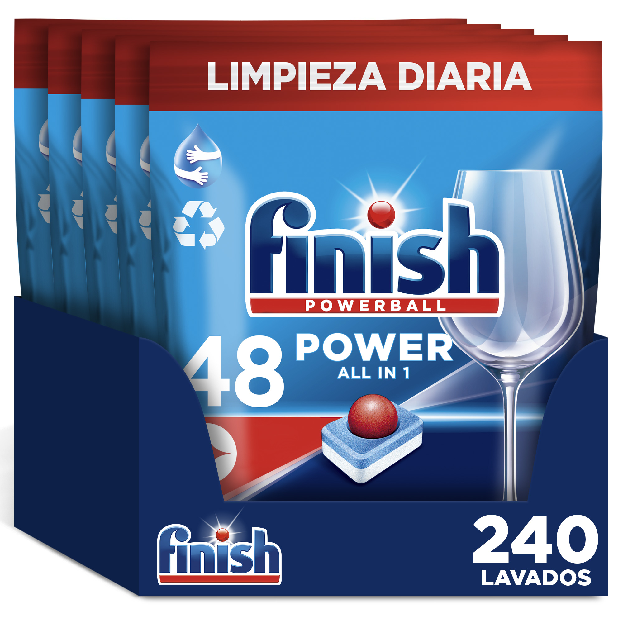 Finish - Finish Poweball Power All in 1 Pastillas para lavavajillas Regular 240 pastillas, Limpieza y Brillo Diario