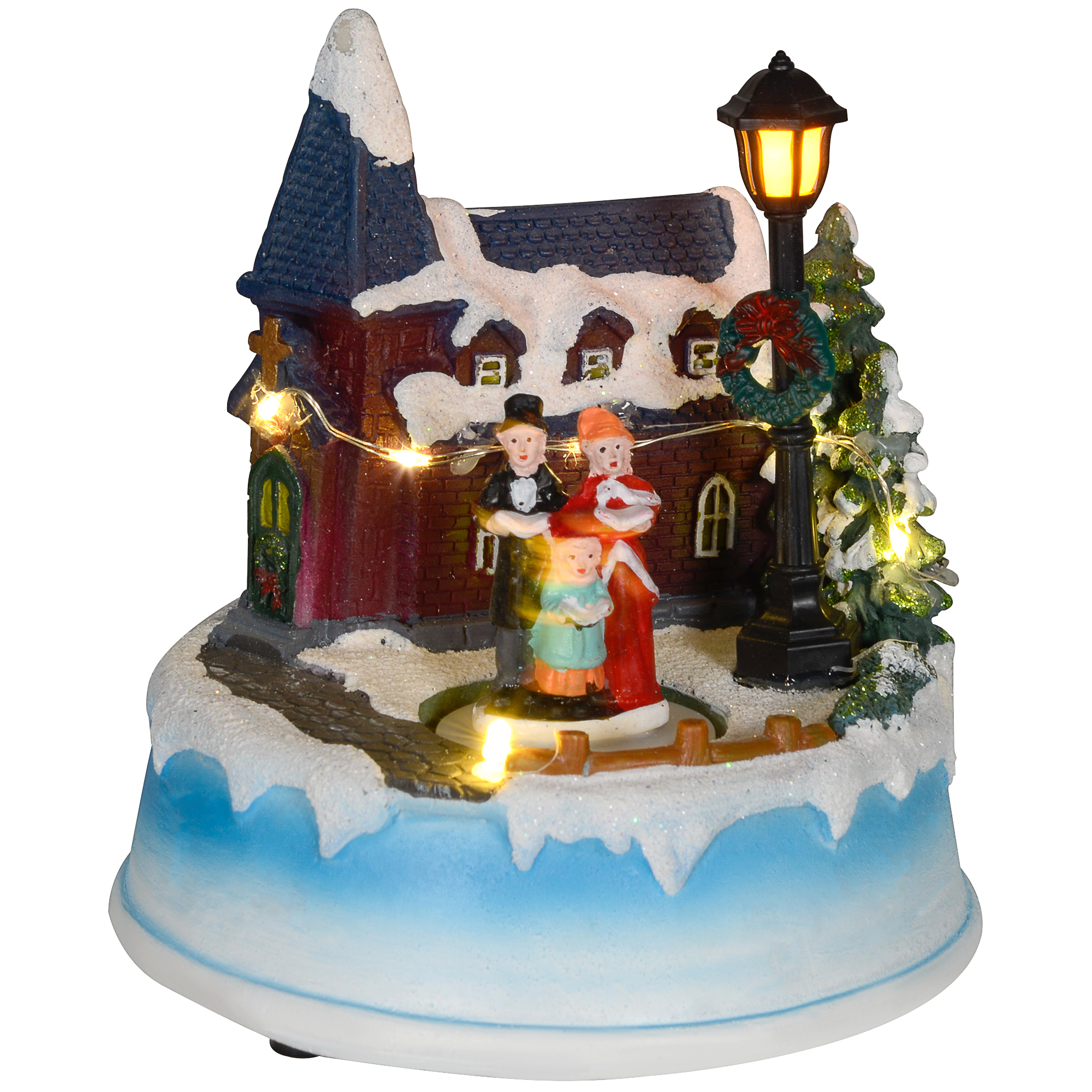 Casa Decorativa De Resina Con LED Y Movimiento Musical - Medidas 25.5x21x25 Cm, Funciona Con 3 Pilas AA
