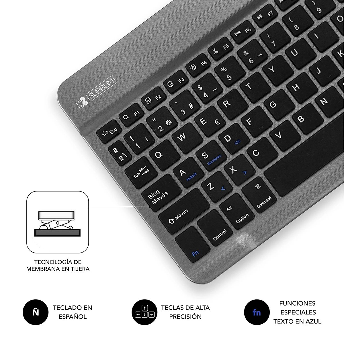 Teclado SUBBLIM SUB-KBT-SM0002  | Tablets, smartphones, PCs y Smart TV, Membrana en tijera, Bluetooth